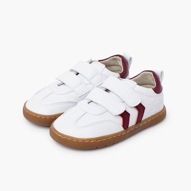 Pisamonas Barefoot White Sneakers with Side Stripes for Kids