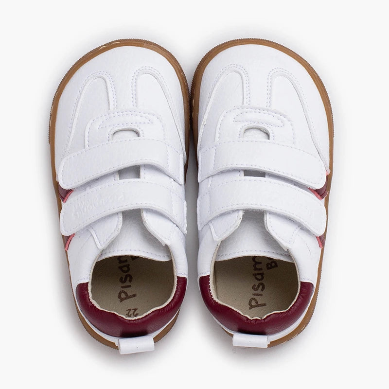 Pisamonas Barefoot White Sneakers with Side Stripes for Kids