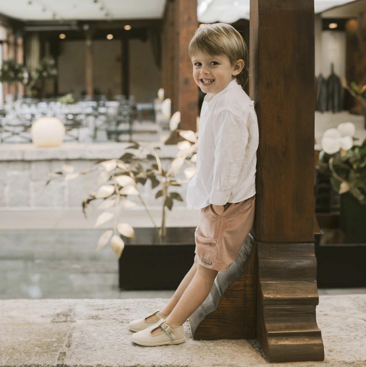 Linen T-Bar Shoes with Buckle Fastening