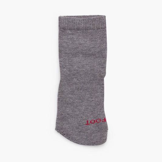 Light grey sock with red text on a white background