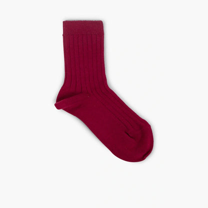Burgundy sock on a light gray background