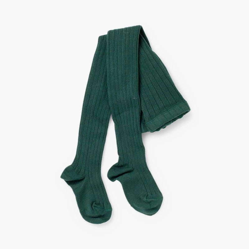 Dark Green ribbed tights on a white background