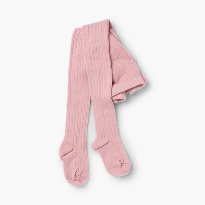 Pale Pink ribbed tights on a light gray background