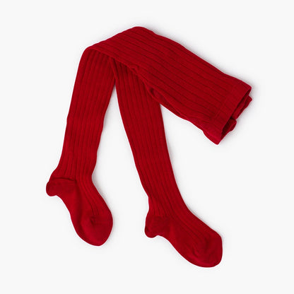 Red velvet knee-high tights on a white background