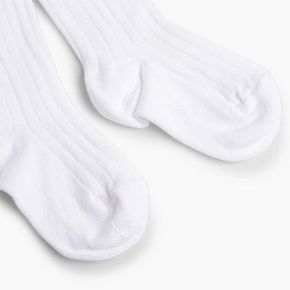 Three pairs of white socks on a light gray background