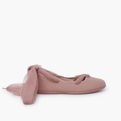 Linen Ballet Flats – Tulle Ribbon Tie