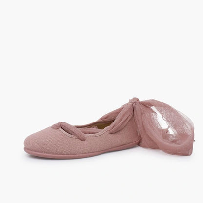 Linen Ballet Flats – Tulle Ribbon Tie
