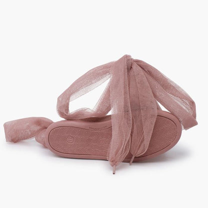 Linen Ballet Flats – Tulle Ribbon Tie