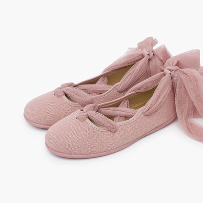 Linen Ballet Flats – Tulle Ribbon Tie