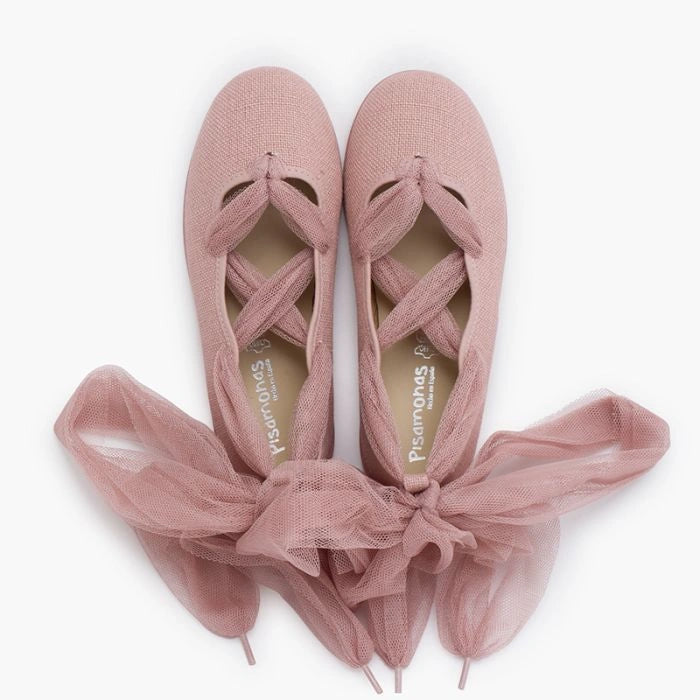 Linen Ballet Flats – Tulle Ribbon Tie