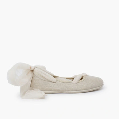 Linen Ballet Flats – Tulle Ribbon Tie