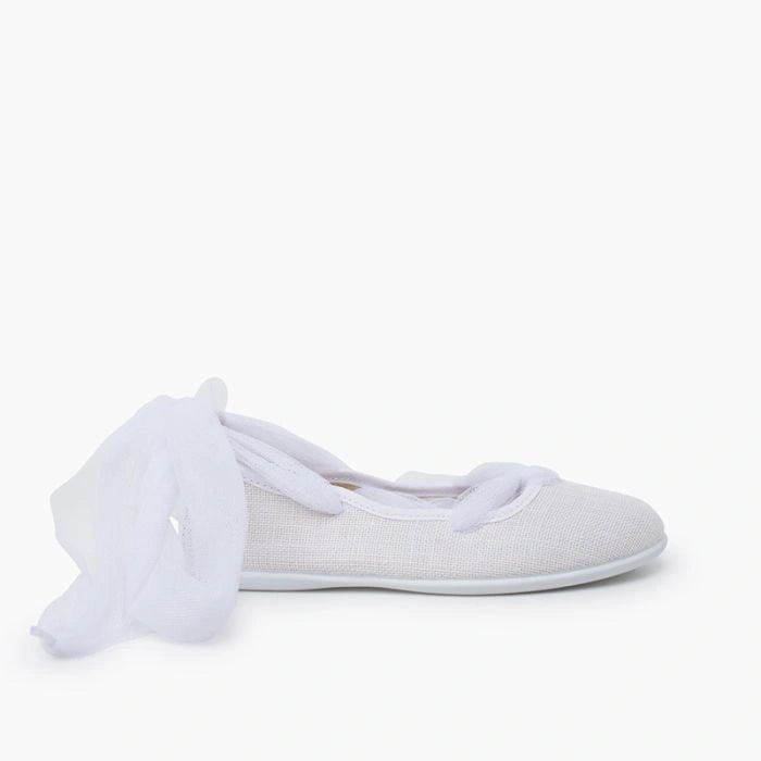 Linen Ballet Flats – Tulle Ribbon Tie