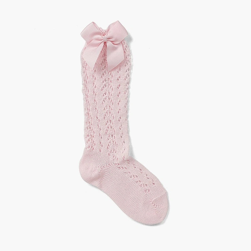 Cóndor Perle Openwork Knee-High Socks with Grosgrain Bow