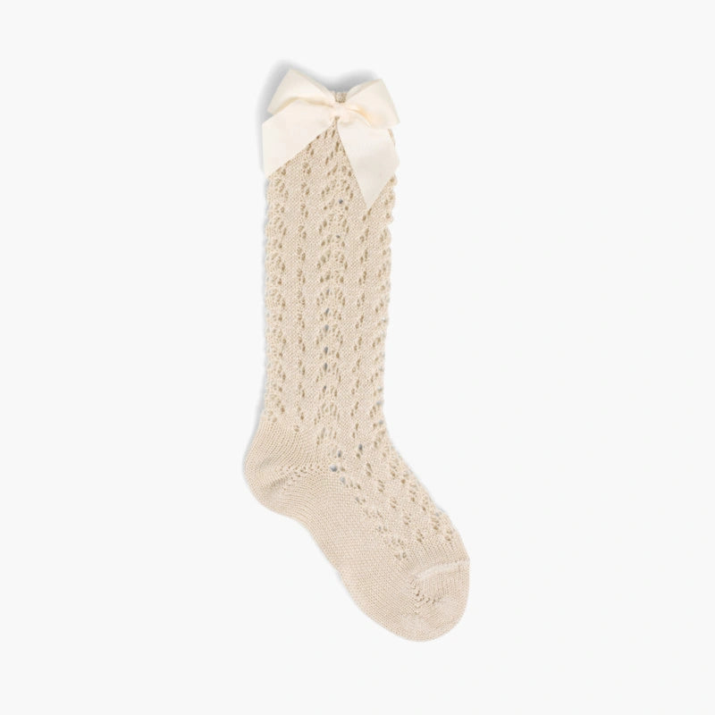 Cóndor Perle Openwork Knee-High Socks with Grosgrain Bow