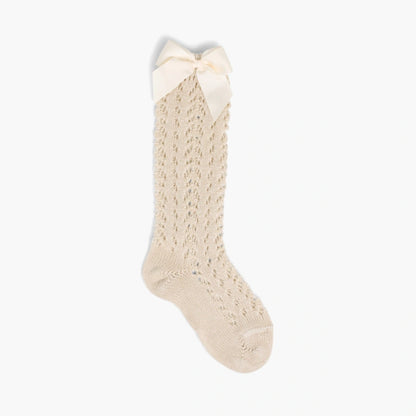Cóndor Perle Openwork Knee-High Socks with Grosgrain Bow