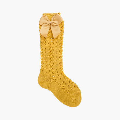 Cóndor Perle Openwork Knee-High Socks with Grosgrain Bow