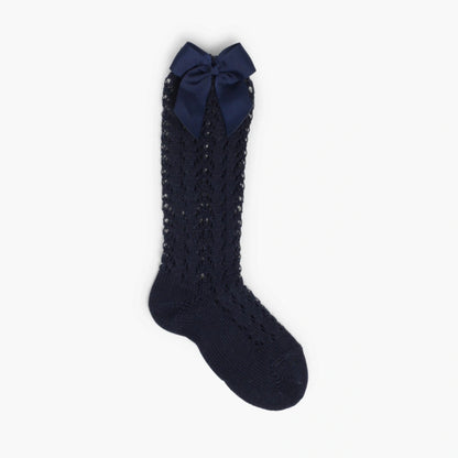 Cóndor Perle Openwork Knee-High Socks with Grosgrain Bow