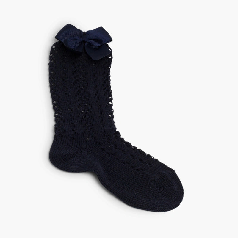 Cóndor Perle Openwork Knee-High Socks with Grosgrain Bow