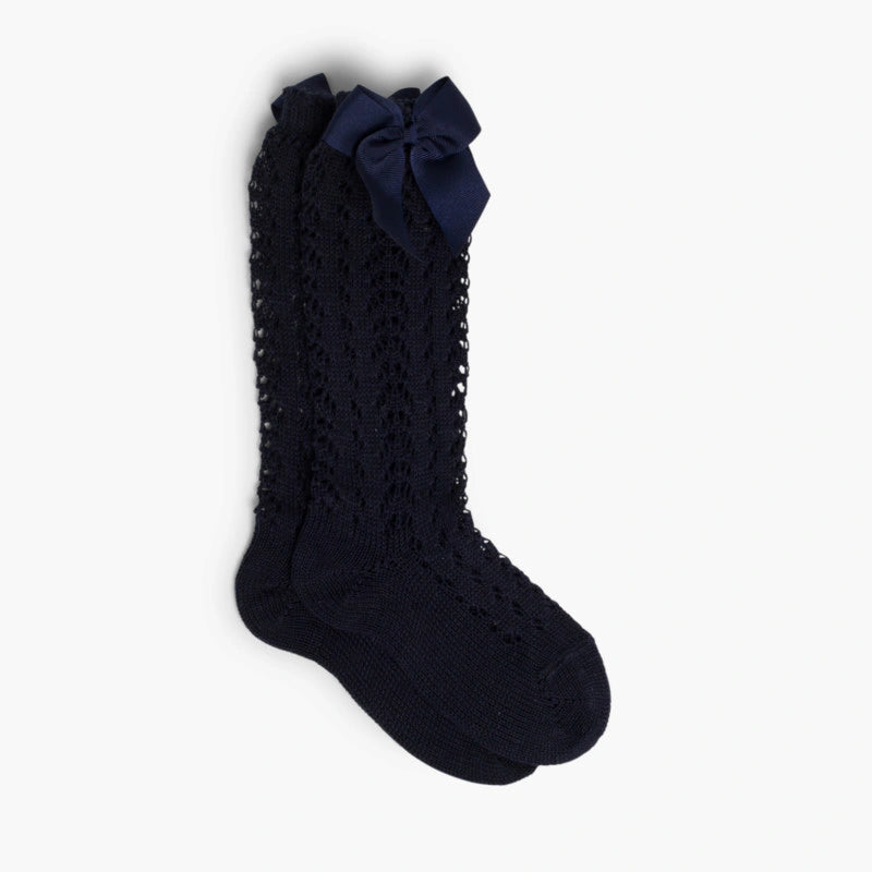 Cóndor Perle Openwork Knee-High Socks with Grosgrain Bow