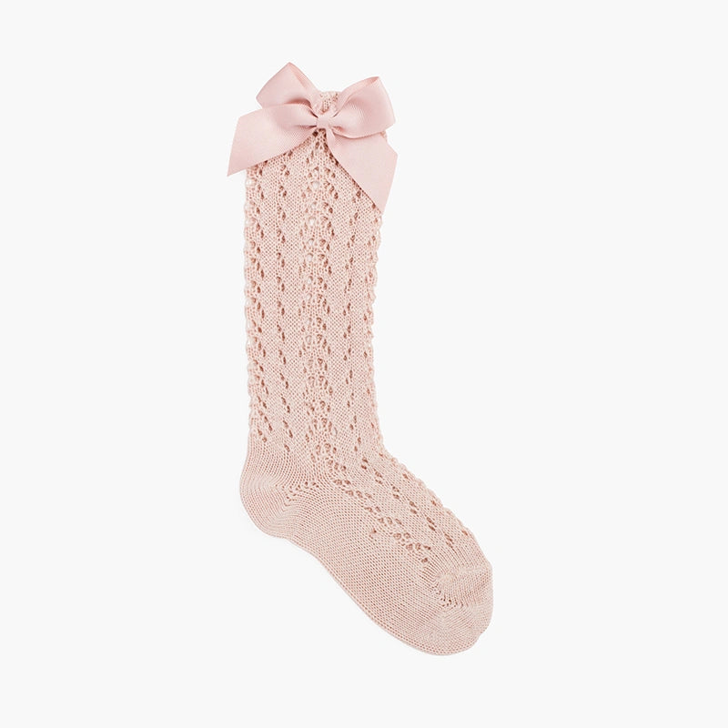Cóndor Perle Openwork Knee-High Socks with Grosgrain Bow