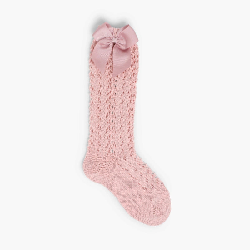 Cóndor Perle Openwork Knee-High Socks with Grosgrain Bow
