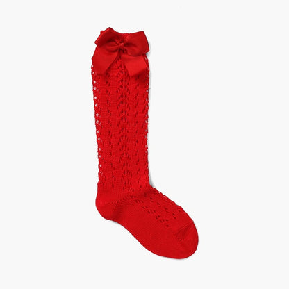 Cóndor Perle Openwork Knee-High Socks with Grosgrain Bow