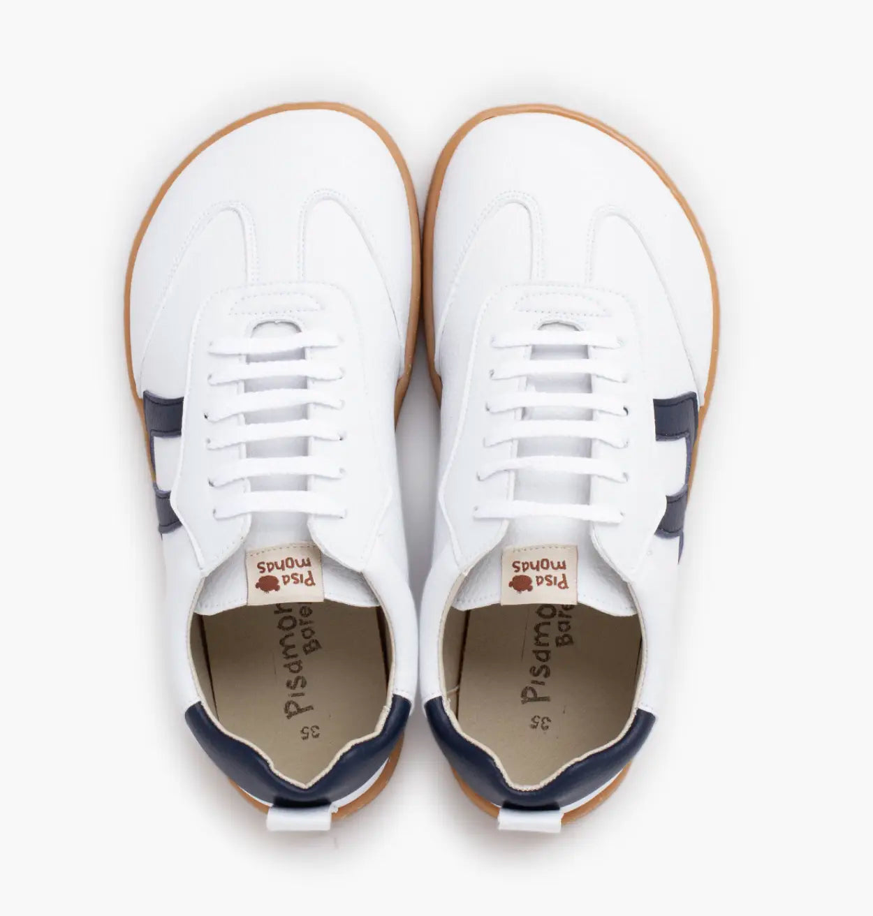 Pisamonas Barefoot White Sneakers with Side Stripes for Kids and Adults