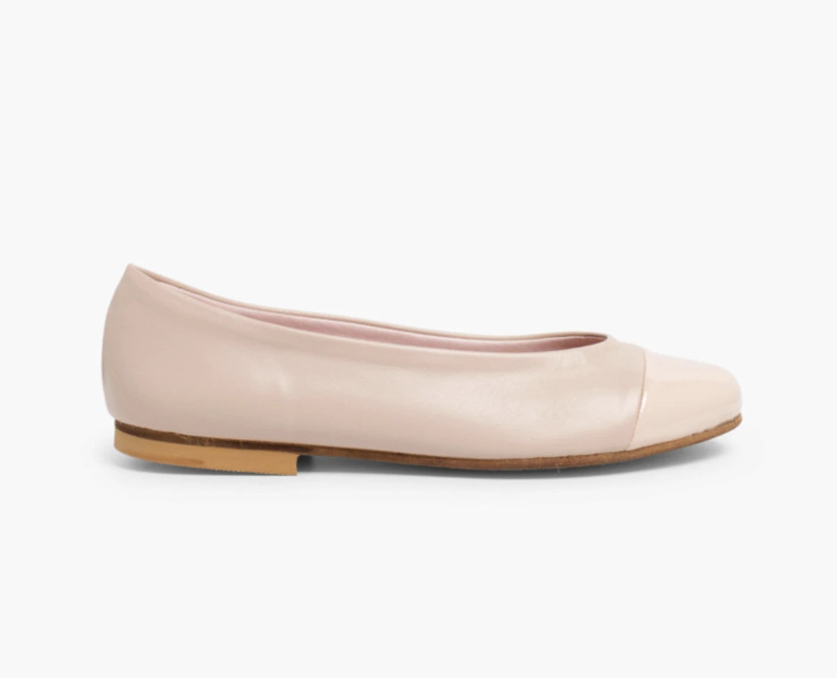 Leather Ballet Flats with Patent Toe