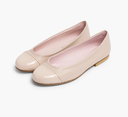 Leather Ballet Flats with Patent Toe