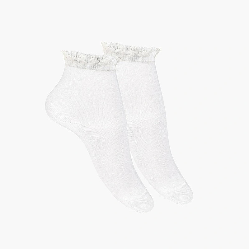 White socks with lace top on a white background