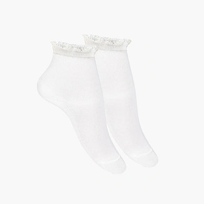 White socks with lace top on a white background