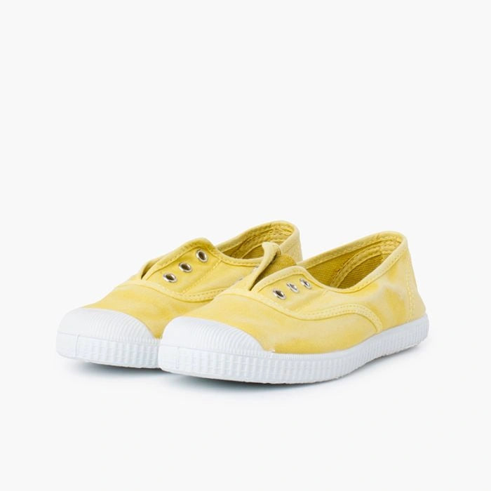 Worn-EffectLacelessCanvasTrainers-yellow-04