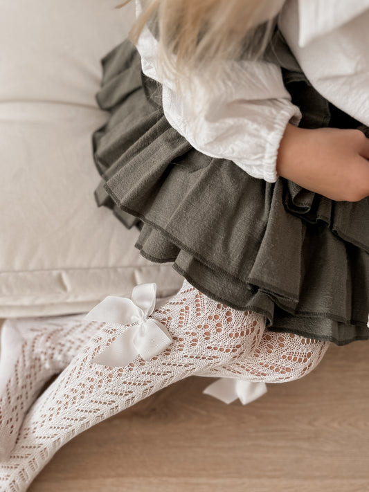 Condor Openwork Perle Tights with Grosgrain Bow